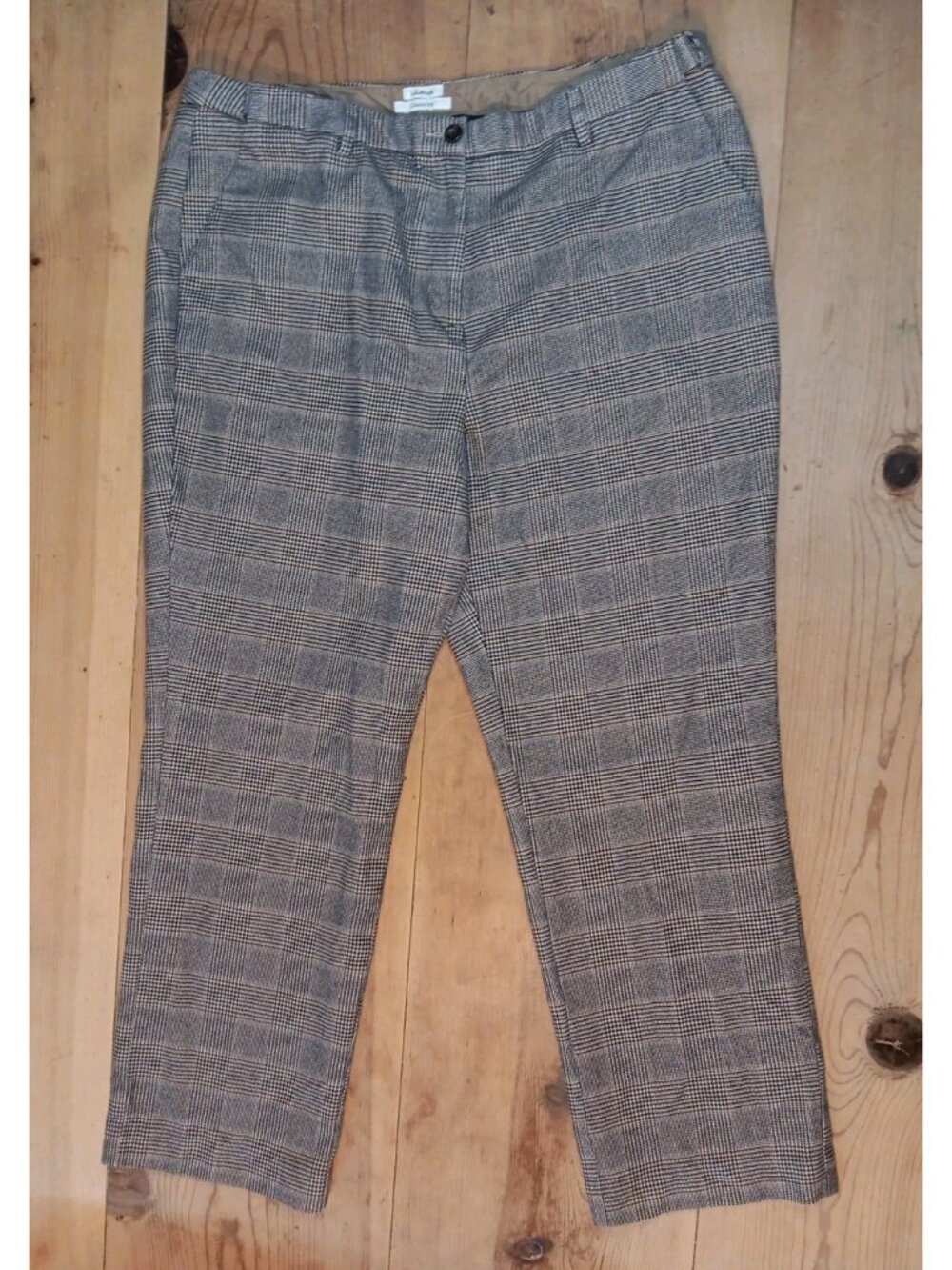 LL Bean Pants Classic Fit Women Plus 18W Cotton Flannel Gray Houndstooth Lined